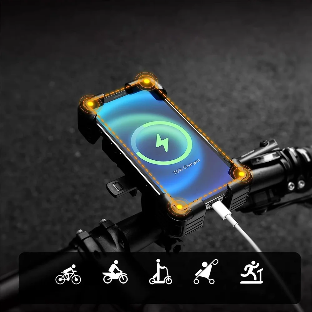 Telefon umístěný v cyklistickém držáku Rockbros 25210030001 namontovaném na řídítkách
